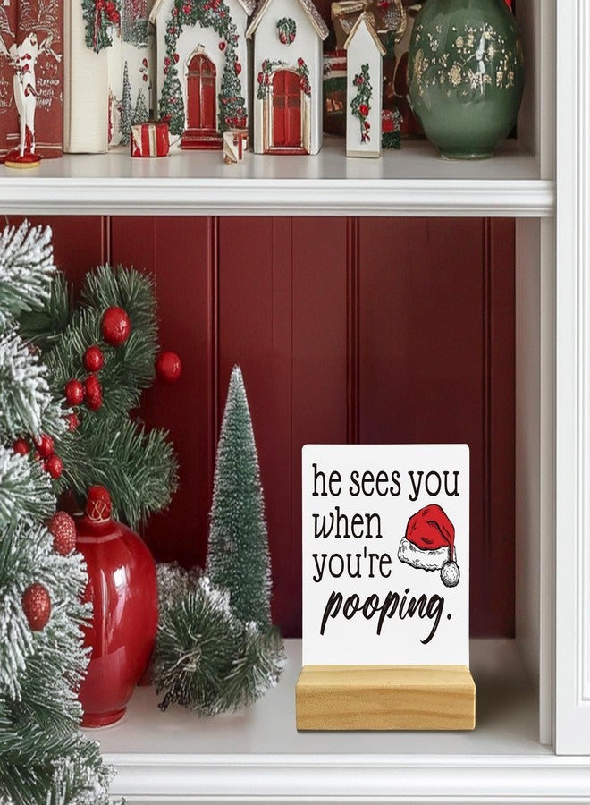 QASHWEY Funny Christmas Bathroom Decorations, Christmas Bathroom Decorations, Xmas Washroom Restroom Decor, He Sees You When You're Sign Table Decor for GuestBathroom Toilet - Image 3